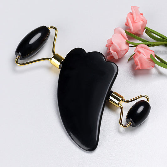 Set Roller & Gua Sha en Quartz Noir – Rituel de Beauté Énergétique